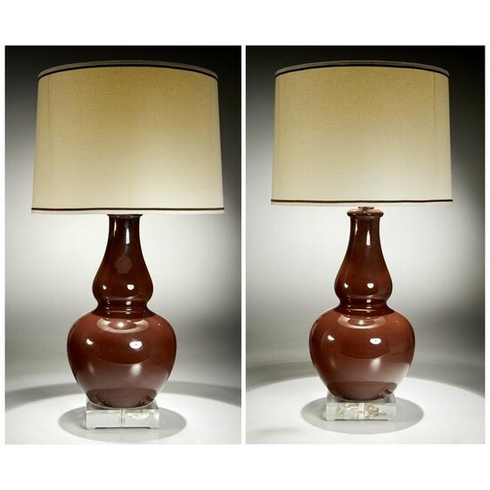 Pair Spitzmiller style double gourd lamps