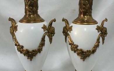 Pair early 20th century bronze and marble French vase