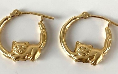 Pair of 14K Gold Kitten Hoop Earrings