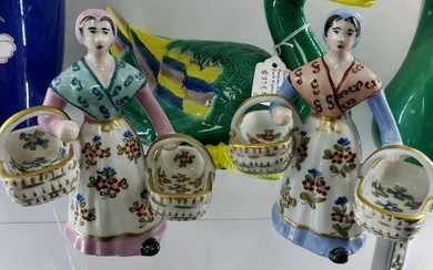 Pair of 1950's French Porcelain Women Figural Salt