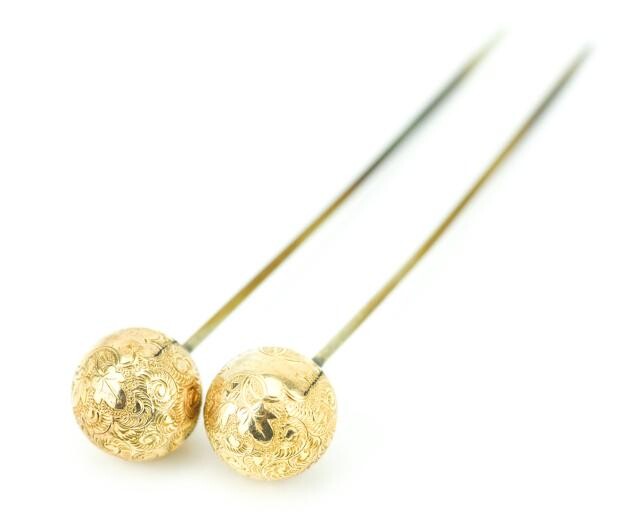 Pair of Antique 19th C Gold Filled Stick Pins