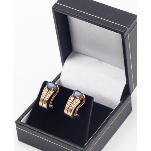 Pair of Aquamarine and Diamond Set Ladies Earrings Mounted o...