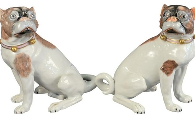 Pair of Carl Thieme Dresden Porcelain Dogs, 20th