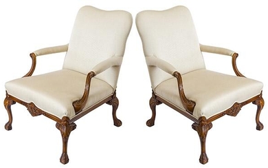 Pair of Carved Chippendale Lounge Chairs 20th Century