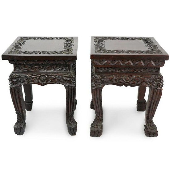 Pair of Chinese Carved Wood Plant Stands