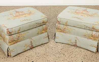 Pair of Chinoeserie decorated Henredon ottomans. Ht: 18" Wd: 28" Dpth: 23"
