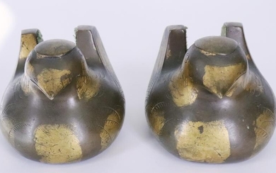 Pair of Gold-splashed Bronze Duck Screen Supports