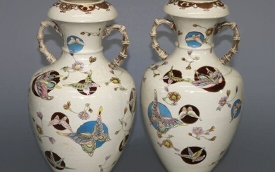 Pair of Japanese Satsuma Aesthetic Porcelain Vases