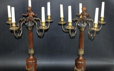 Pair of Maitland Smith bronze candelabra