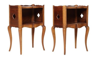 Pair of Provincial Louis XV Style Walnut Nightstands, 19th c., the shaped galleried tops, above