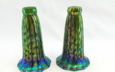Pair of Quezal lily glass shades