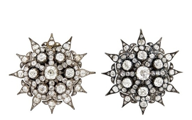 Pair of Silver, White Gold and Diamond Star Earclips