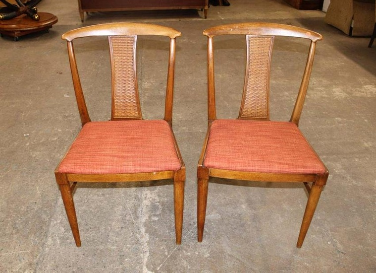 Pair of mid century walnut frame side chairs