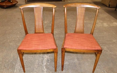 Pair of mid century walnut frame side chairs