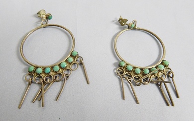 Pair of stud earrings with turquoise trim, nickel plated mounting