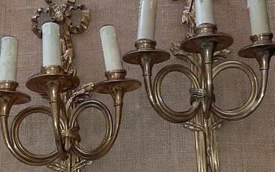 Pair of wall candlesticks (2) - Louis XVI Style - Bronze (gilt) - Late 19th century