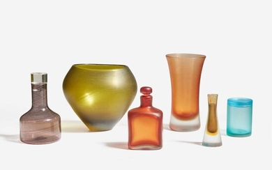 Paolo Venini (Italian, 1895-1959) and Tapio Wirkkala (Finnish, 1915-1985) Collection of Six Venini Glass Articles, Italy, circa 1955 and 1981