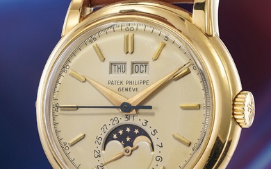 Patek Philippe, Ref. 2438-1 An incredibly rare, highly collectible and very important yellow gold perpetual calendar wristwatch with center seconds, moonphases and screw-down caseback
