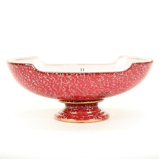 Pedestal Bowl, Cased Red W/Silver Mica Highlights