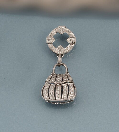 Pendentif en forme de sac à main, 18kt cG, serti d'environ 75 diamants (total environ...