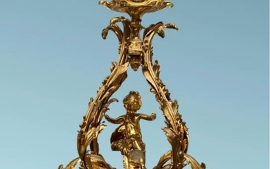 Period Art Nouveau Gold Gilt Bronze Cherubs Chandelier 6 Light Fixture