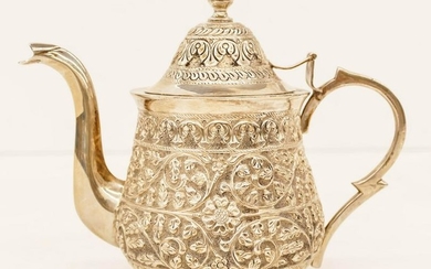 Persian 800 Silver Repousse Teapot 6''x7.5''. Heavy