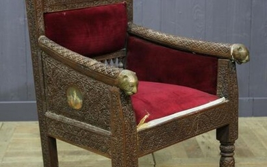 Persian Qajar Style Chip Carved Armchair