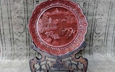 Plate + stand (2) - Bronze, Lacquer, Wood - China - Republic period (1912-1949)
