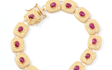 Plated 18KT Yellow Gold 8.00ctw Ruby Bracelet