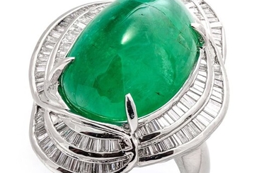 Platinum - Ring - 16.18 ct Emerald - 1.39 ct Diamonds - No Reserve Price
