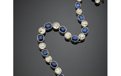 Platinum and gold bracelet with cushion cut sapphires in all ct. 6.50 circa and old mine diamonds in all ct....