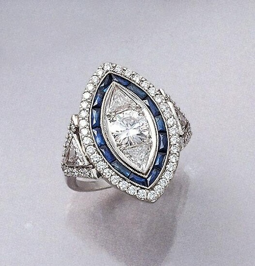 Platinum ring with sapphires and diamonds, 1940s