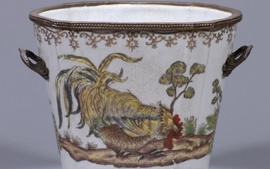 Porcelain Jardiniere with Painted Cockerel Scene