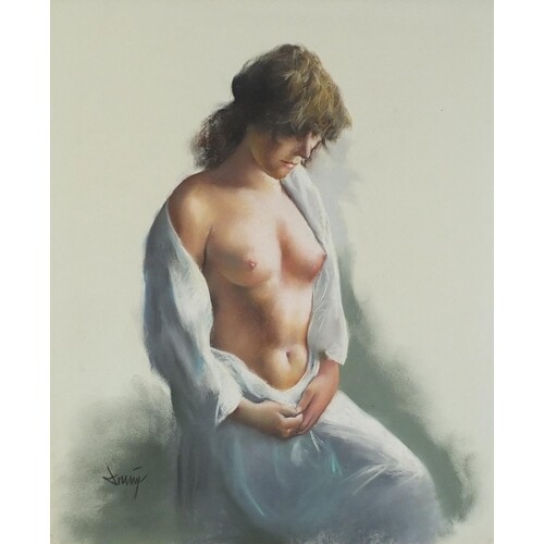 Portrait of a semi nude female, contemporary Impressionist p...