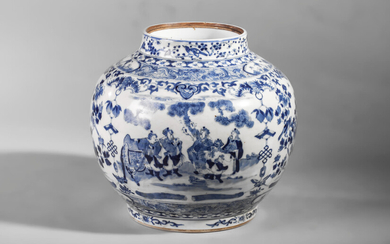 Pot en porcelaine blanche décoré en bleu cobalt sous...