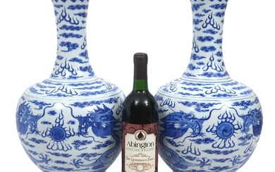Pr. Chinese Blue & White Porcelain Dragon Vases