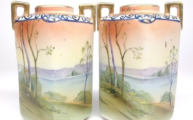 Pr of Nippon Scenic Lake Landscape Vases