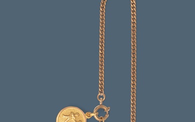 Pulseira e duas medalhas em ouro de 800 milésimos, Peso total aprox.: 5,5 g. (3)