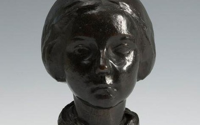 RICHARD SCHEIBE (Chemnitz, Germany, 1879 - Berlin, 1964). "Girl's head". Bronze. Signed.
