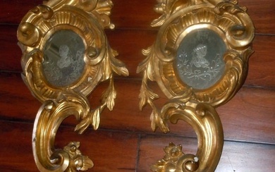ROCOCO STYLE GILTWOOD VENETIAN GLASS MIRRORS 19th Cent. Pair of Rococo-Style Carved Giltwood