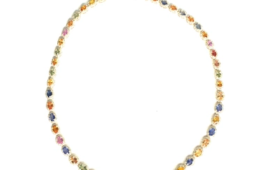 Rainbow Sapphire and Diamond Halo Necklace