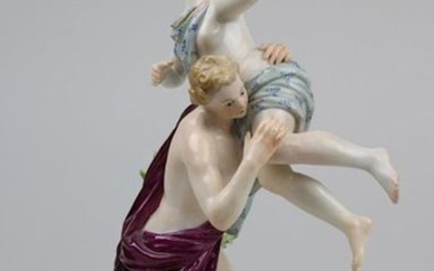 Rape of the Proserpina, porcelain figurine group, Meissen end of 19th century, decorated with colour and gold, designed by Johann Joachim Kaendler (Dresden 1706 - 1775 Meissen) around 1750, on the bottom blue sword mark, model number 1919 and embossed...