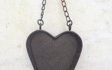 Rare 19thc Victorian Iron And Steel Mesh Heart Shaped
