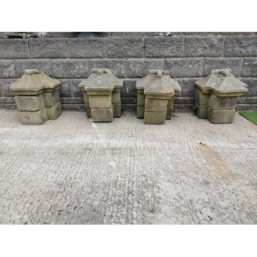 Rare set of four 19th C. sandstone pillar tops {55 cm H x 50...