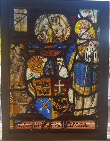 Renaissance Era Stained Glass Heraldic Crest and