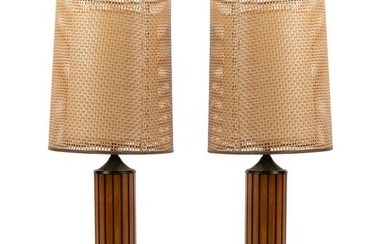 Ribbed Wooden Lamps - Pair