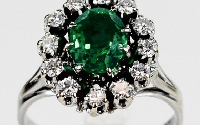 Ring - 18 kt. White gold - 1.51 tw. Emerald - Diamond