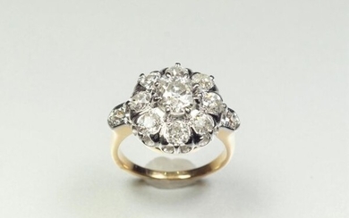 Ring in 18K (750/oo) yellow gold and platinum (850/oo) with...