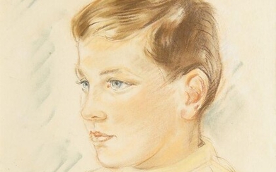 Roger Berckmans, Belgian, act. 1920s-1930s- Portrait of a boy, turned to the left; coloured chalks, signed and dated lower left, 33.5 x 26 cm (ARR)