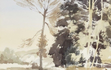 Roy Petley, British b.1950- Landscape with trees; watercolour on paper, signed lower left 'Roy Petley', 39 x 48.5 cm (ARR)